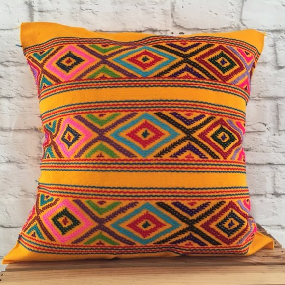 Handmade Hand Embroidered Mexican Pillow Cover - Mexican Home Decor - Picture 4 of 4